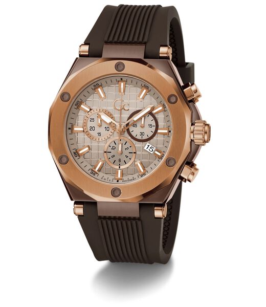 Gc Sportchic Men S 5030 D Mvmt Beige Dail 10 Amt Brown Silicone Strap