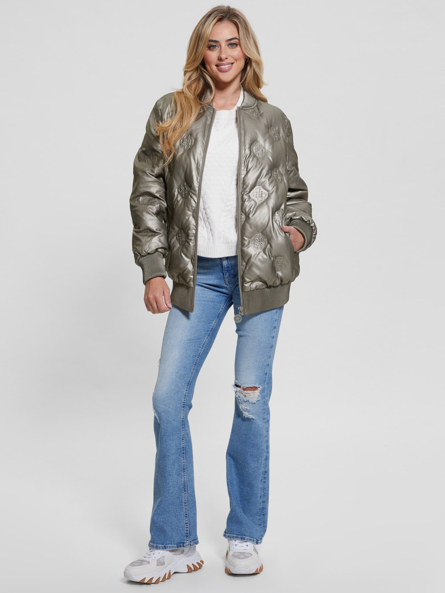 Faux leather long bomber jacket