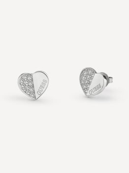 Guess Lovely Pave Heart Charm Silver Studs