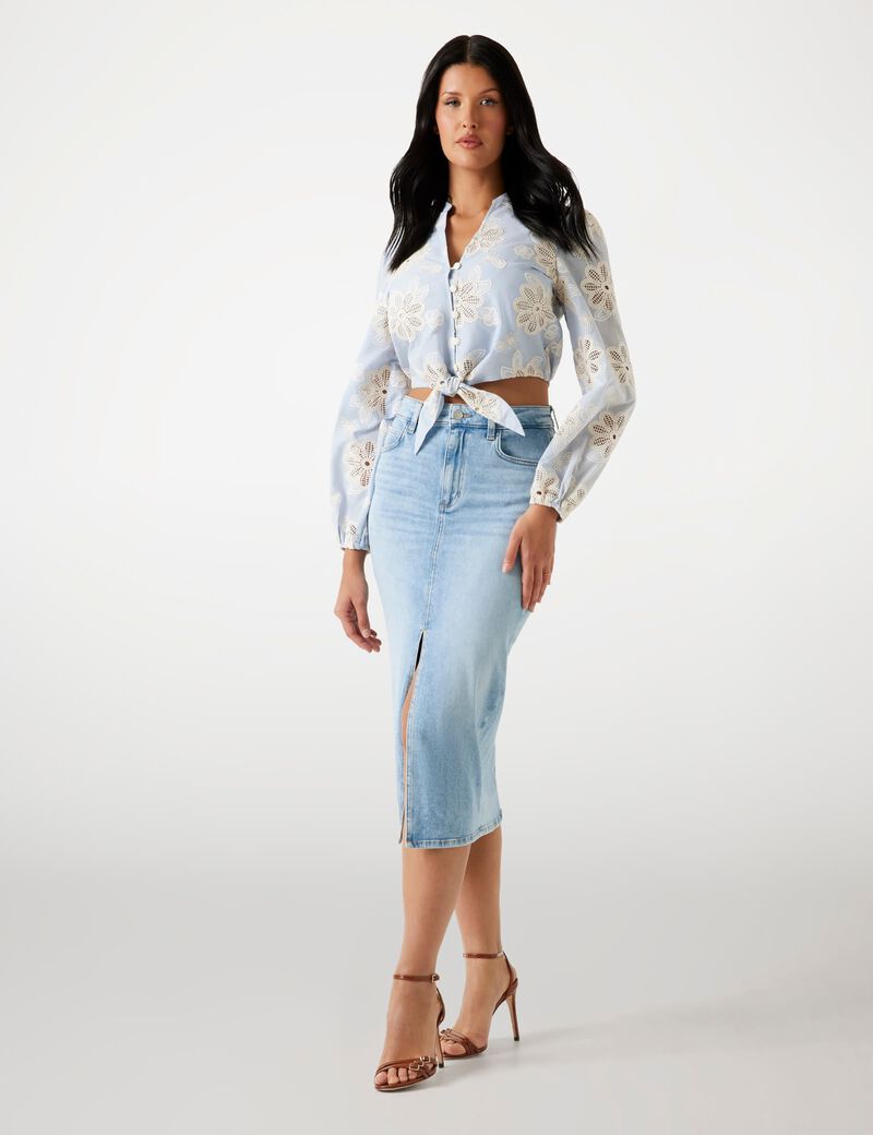 guess embroidered tie front blouse