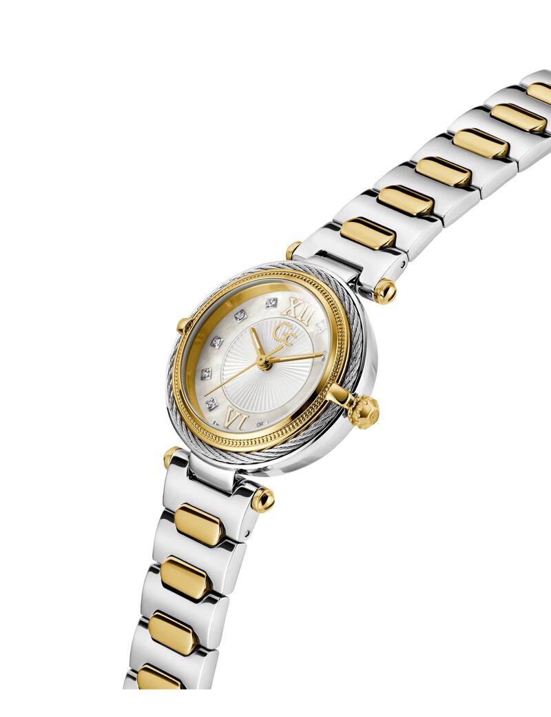 Gc Sportchic Women S 763 Mvmt White Dail 10 Amt Silver Yellow Gold Stainless Steel Brct