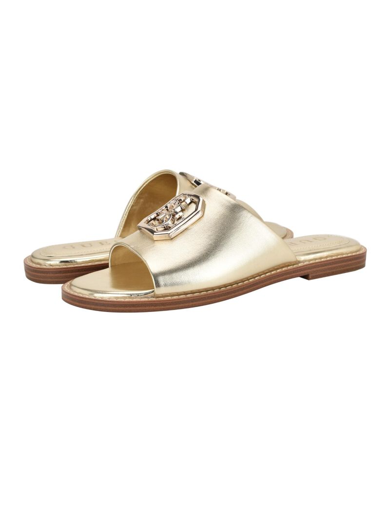 Quattro G Embellished Straw Flat Sandal