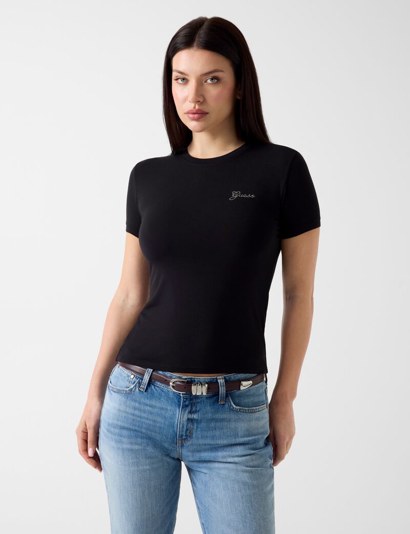 guess rhinestones logo t shirt