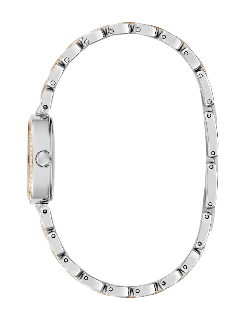 guess ladies 2t silver rose gold tone square analog watch