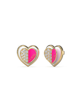 Guess Lovely Pave Double Heart Charm Fuxia Studs