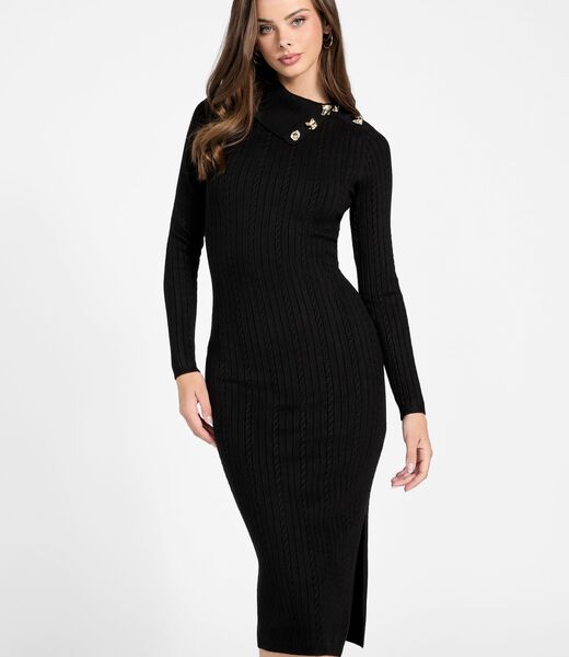 Asymmetric neck midi dress