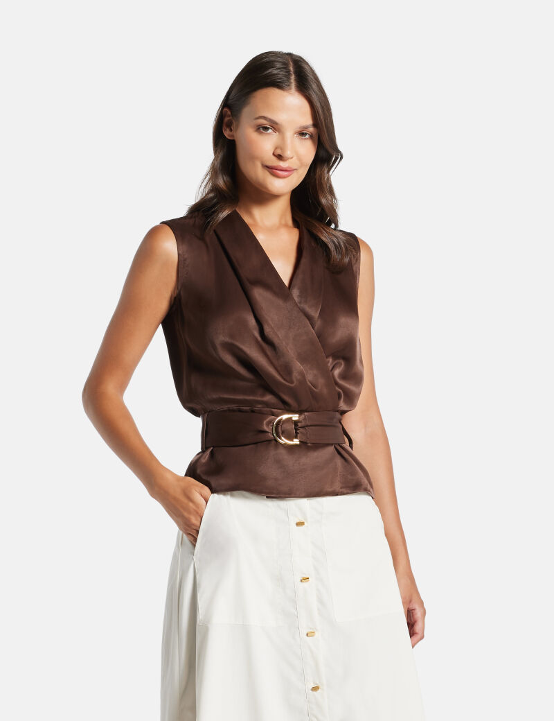 Iva overlap sleeveless blouse