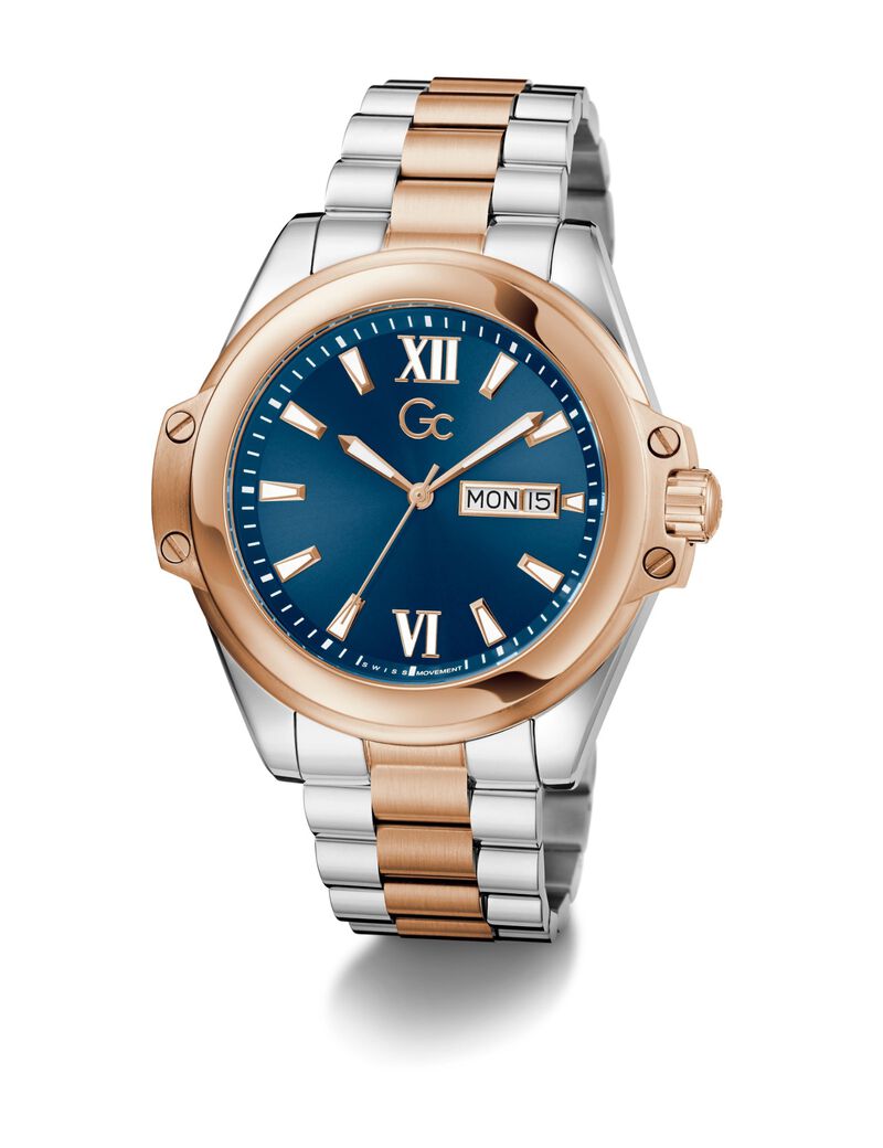 guess gc sportchic men s 517 mvmt blue dail 10 amt silver rose gold stainless steel brct
