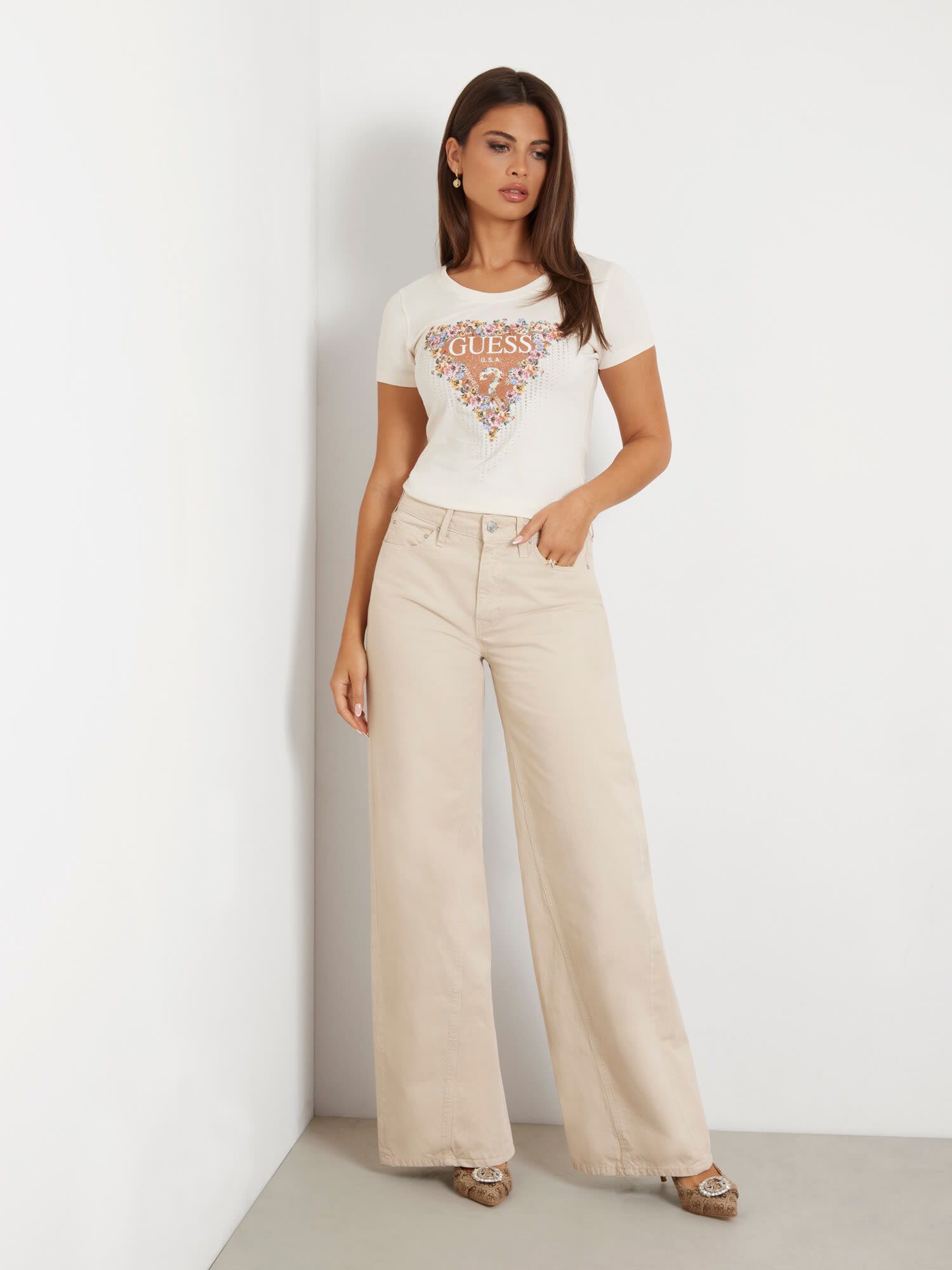 Flower logo stretch t shirt