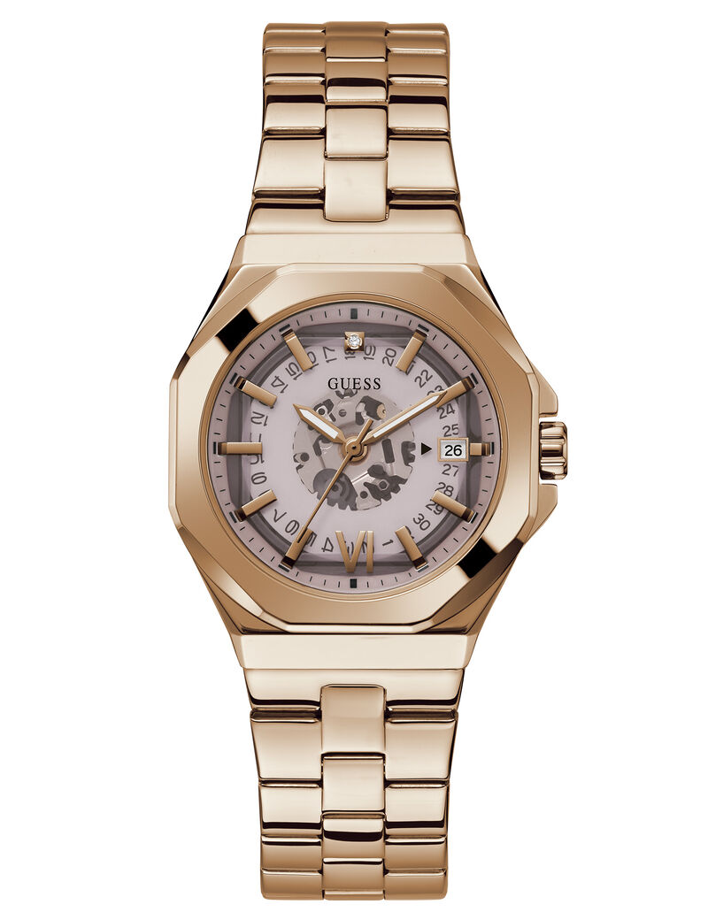 ساعة أنالوج باللون الذهبي الوردي