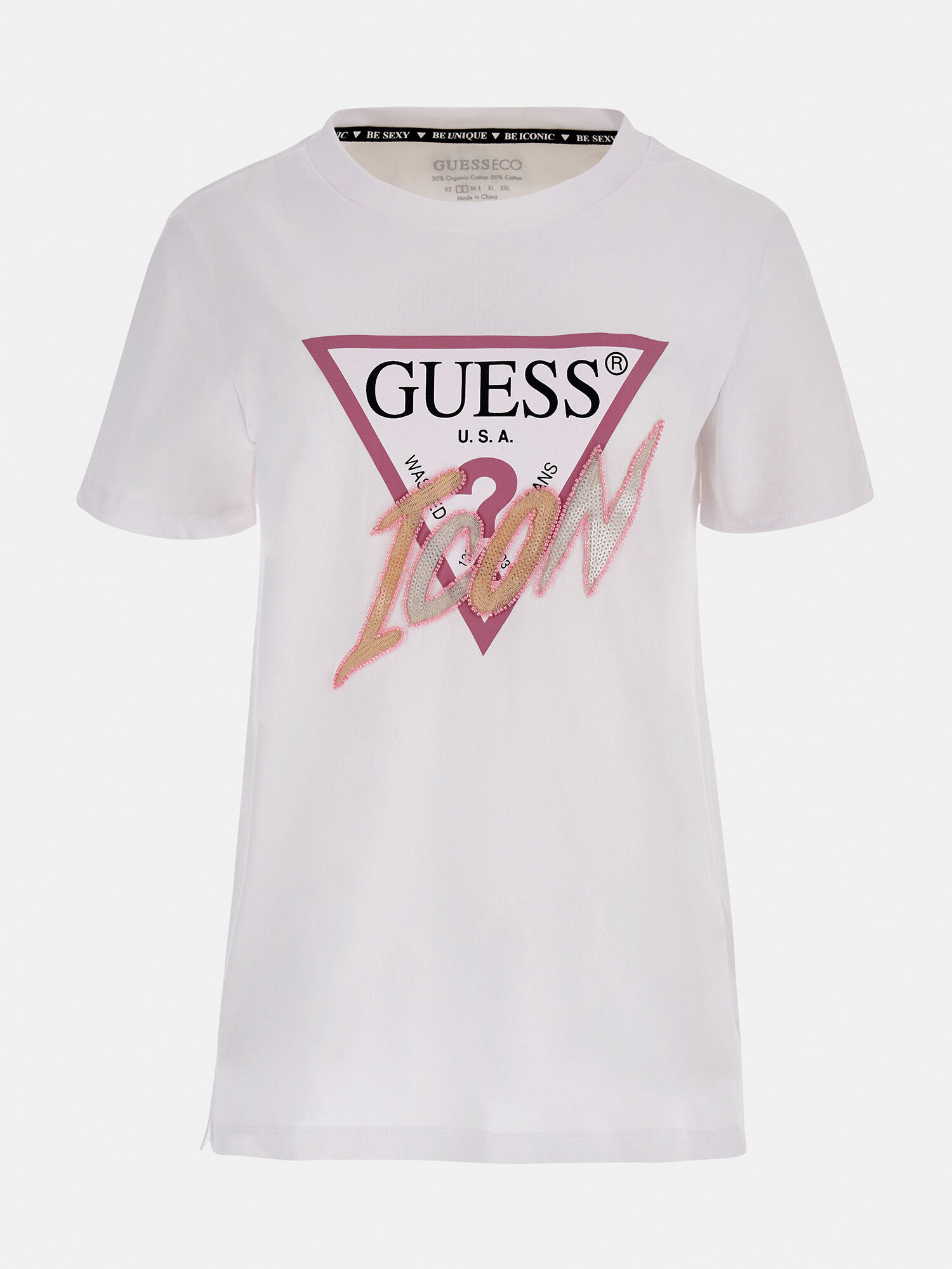Shop GUESS Online Embroidered Triangle Logo T Shirt