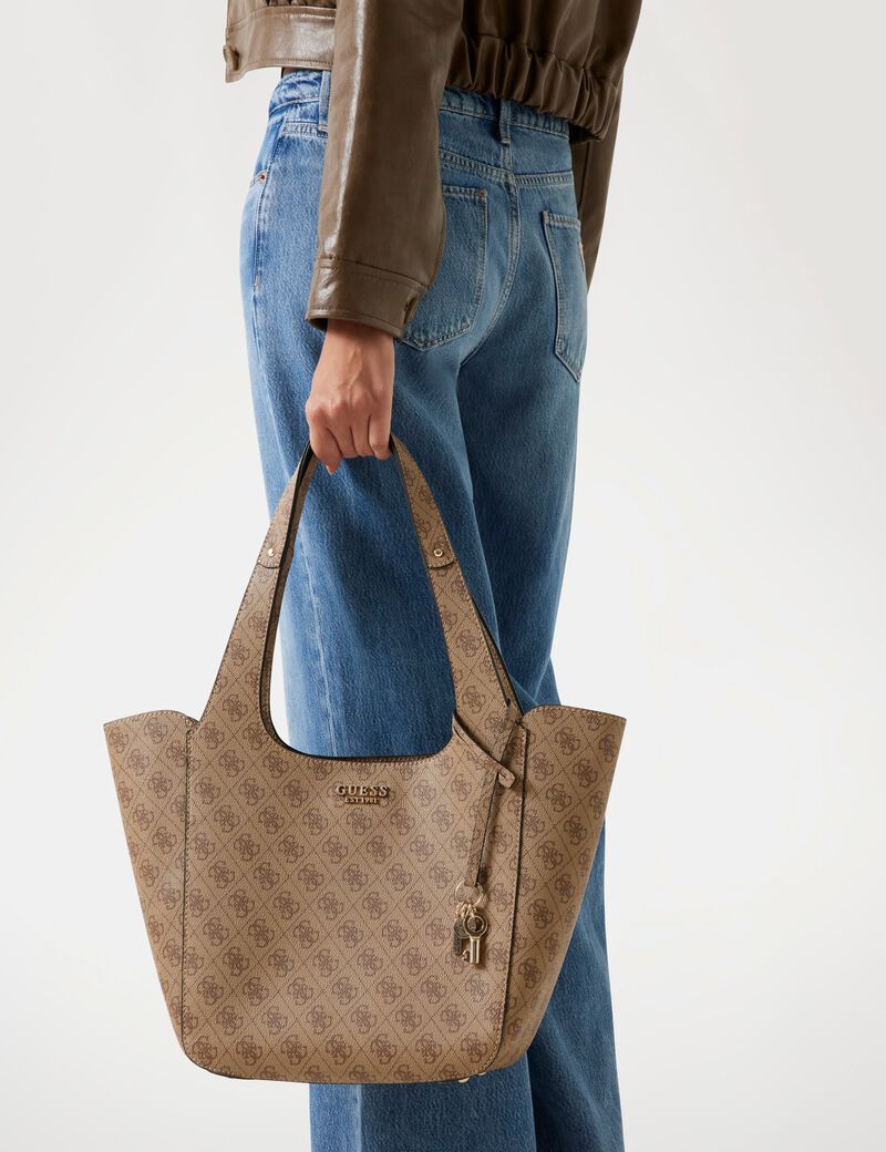 Shop GUESS Calista Pochette Shopper Bag, Brown GUESS UAE