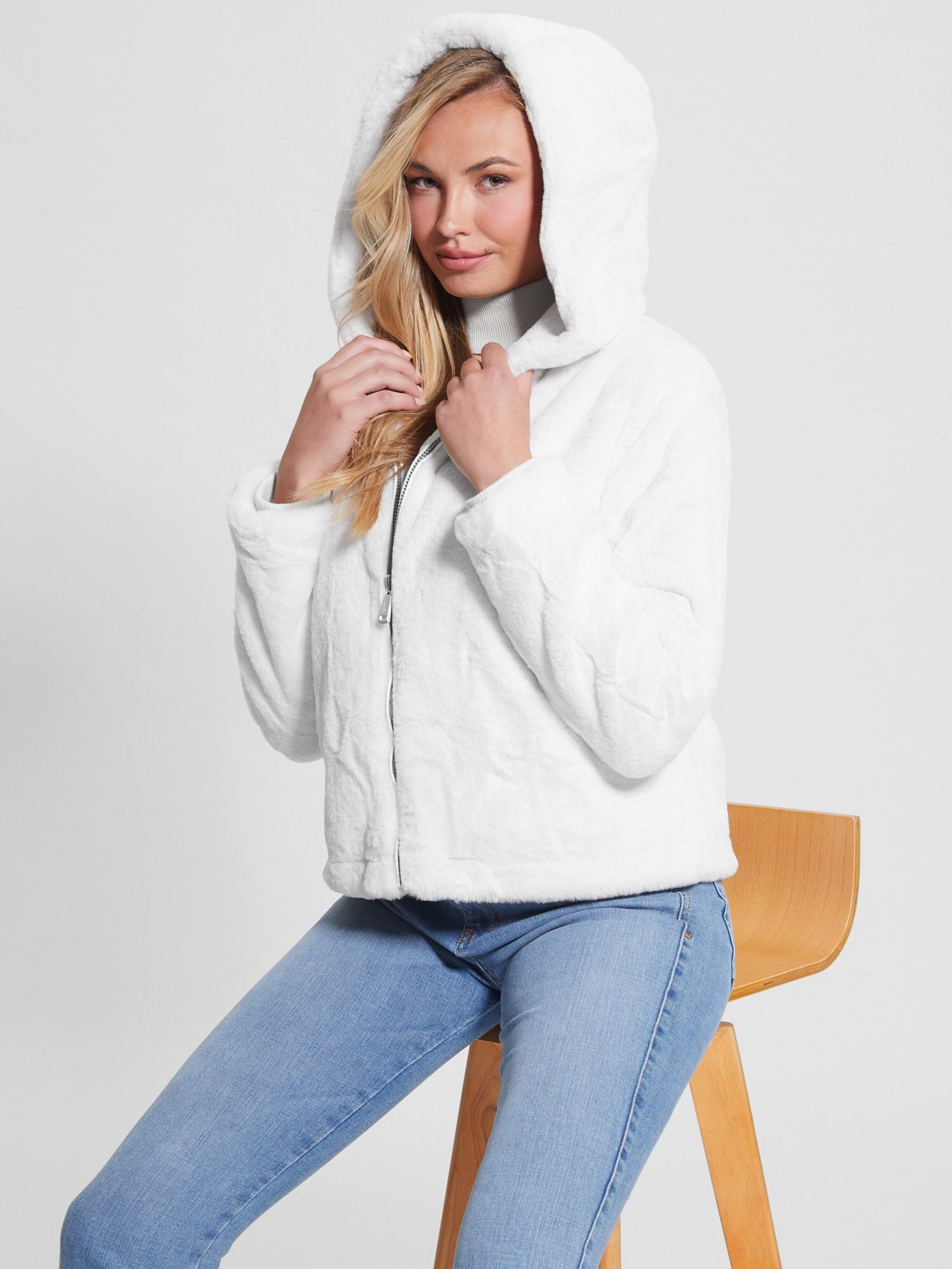 Chris fur hooded top jacket pumice stone
