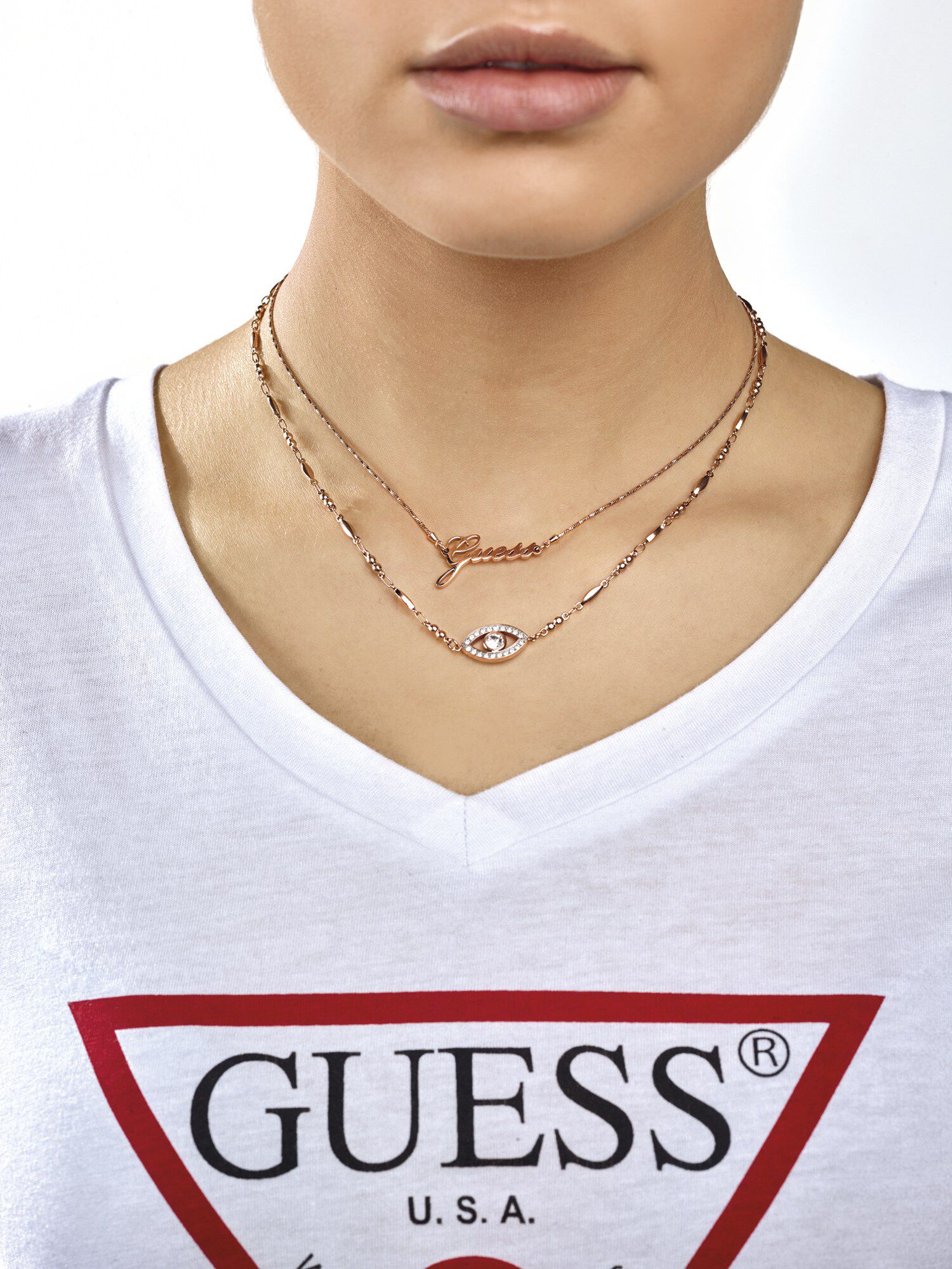 Double Chain Rose Gold Logo Necklace