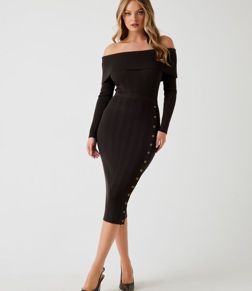 Off-shoulder midi sweater dress