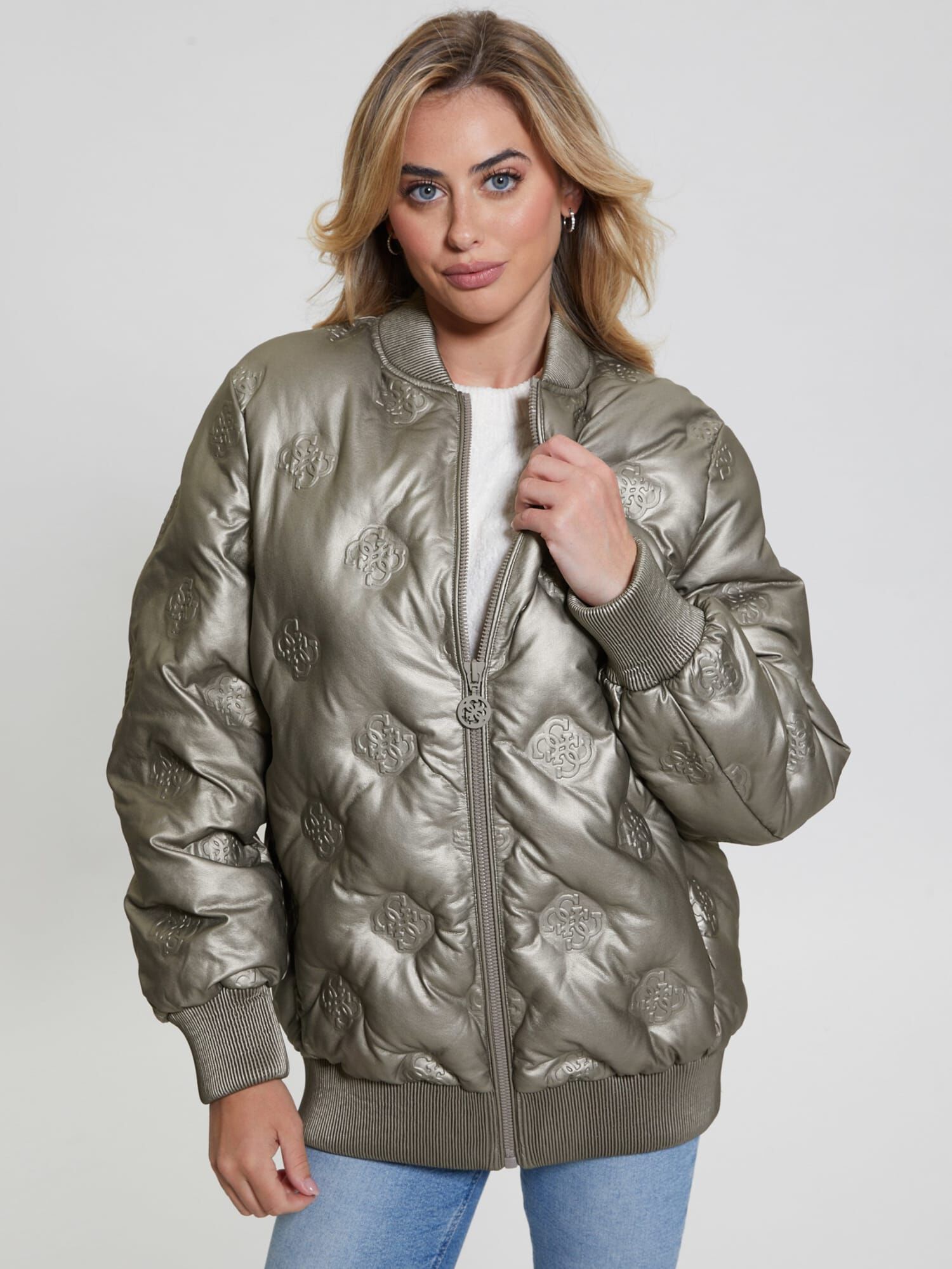 Faux leather long bomber jacket