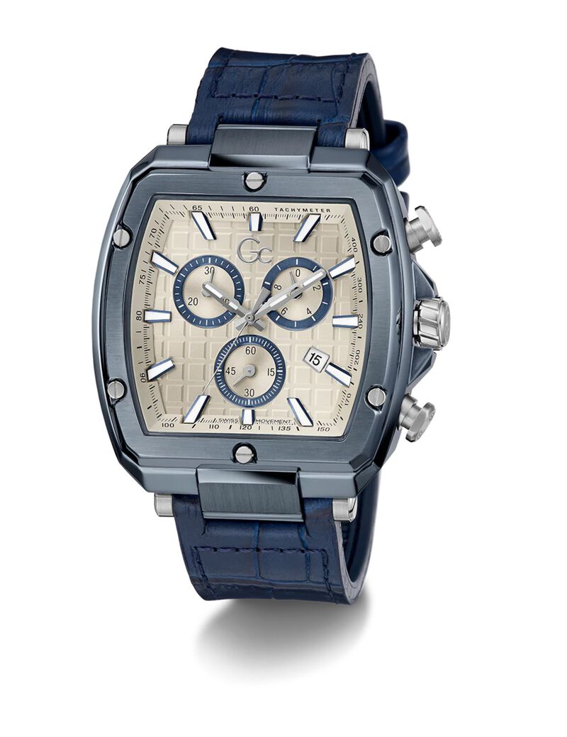 Gc Sportchic Men S Sm927 Mvmt Beige Dail 5 Amt Blue Genuine Leather Strap