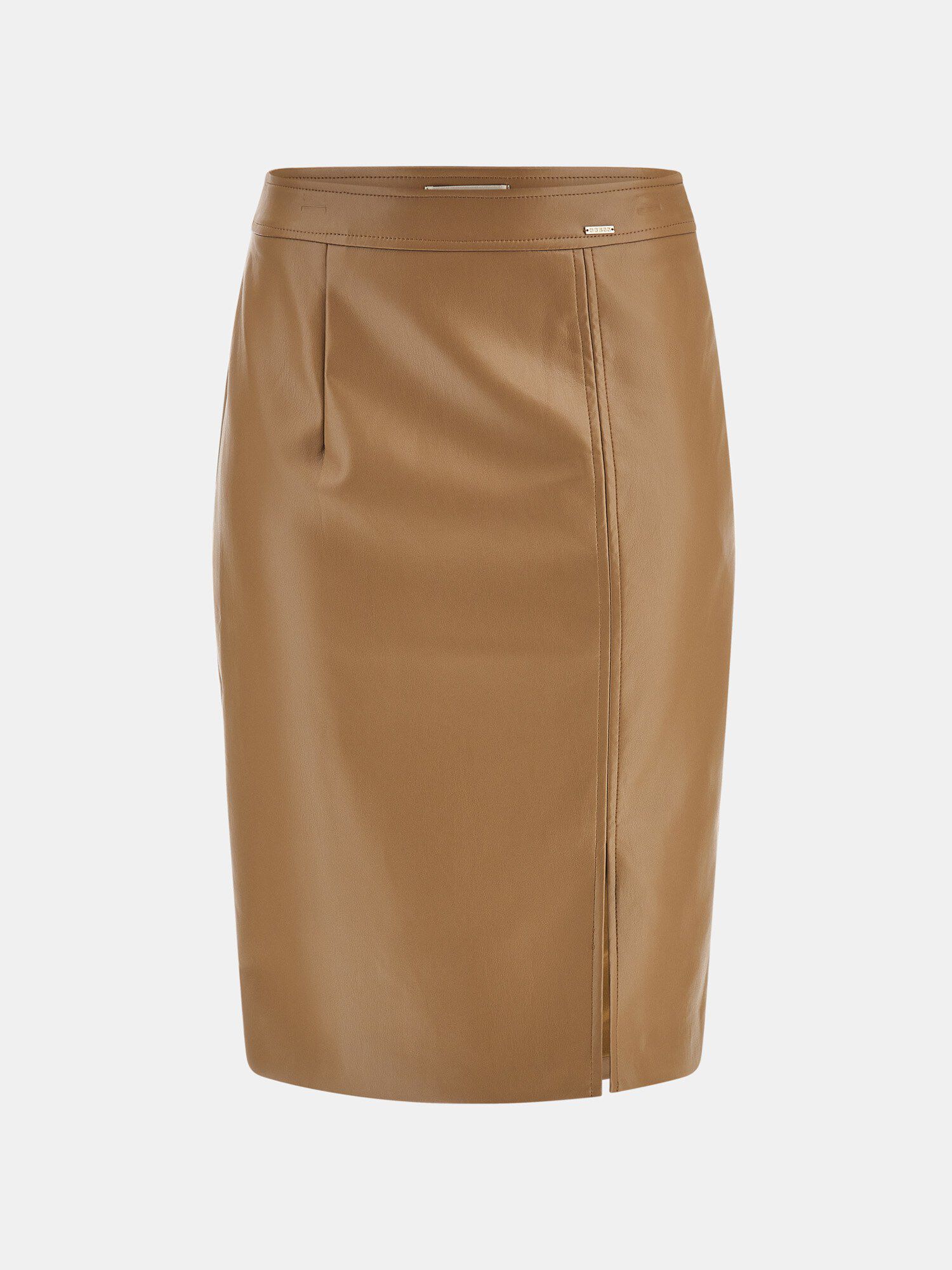 Orange leather midi skirt top