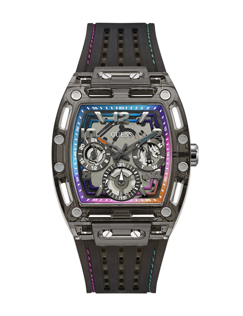guess mens black gunmetal grey rectangle analog watch