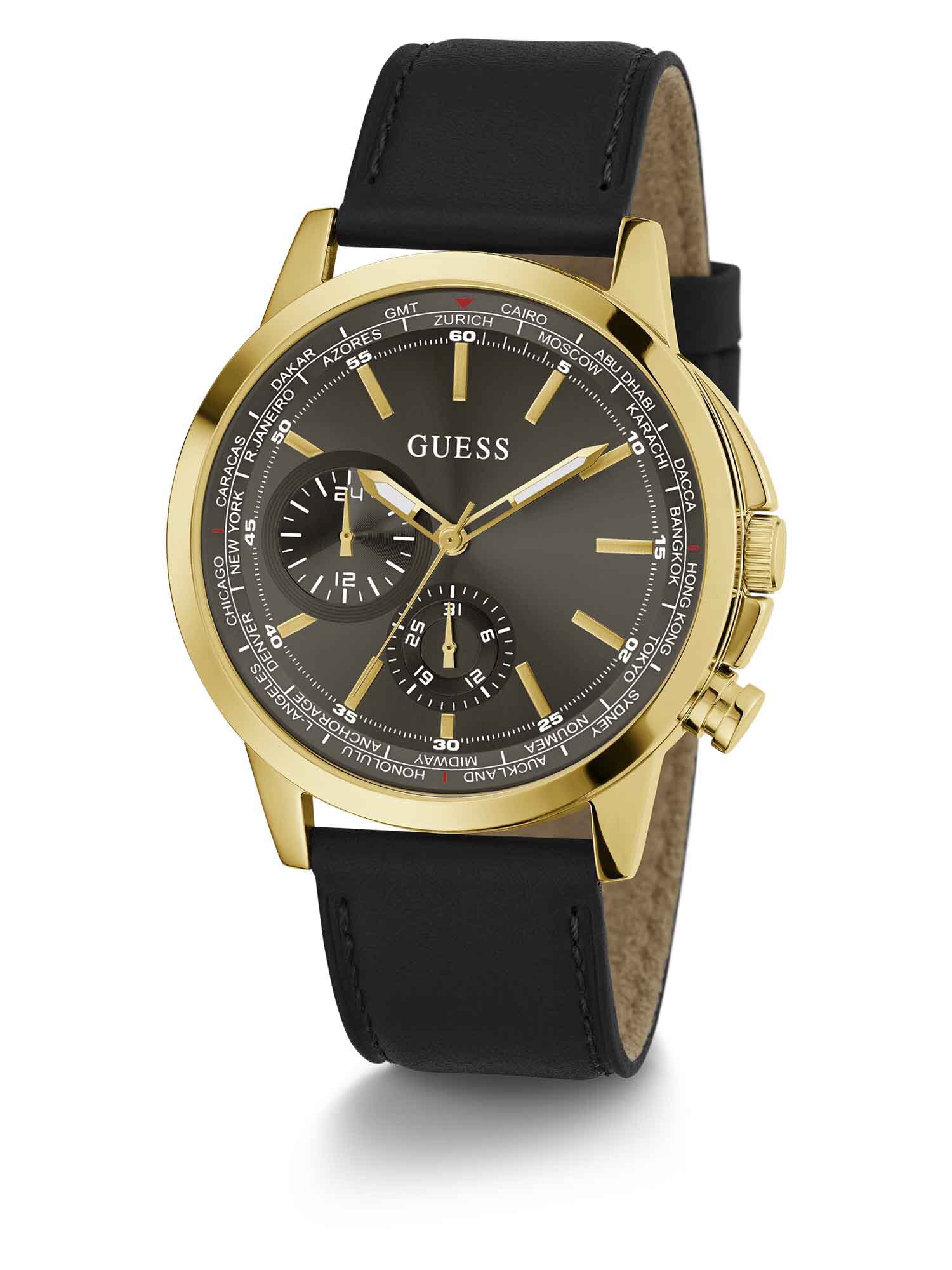 Guess black leather watch shop