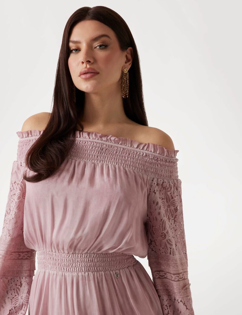 Silk-blend off-shoulder mini dress