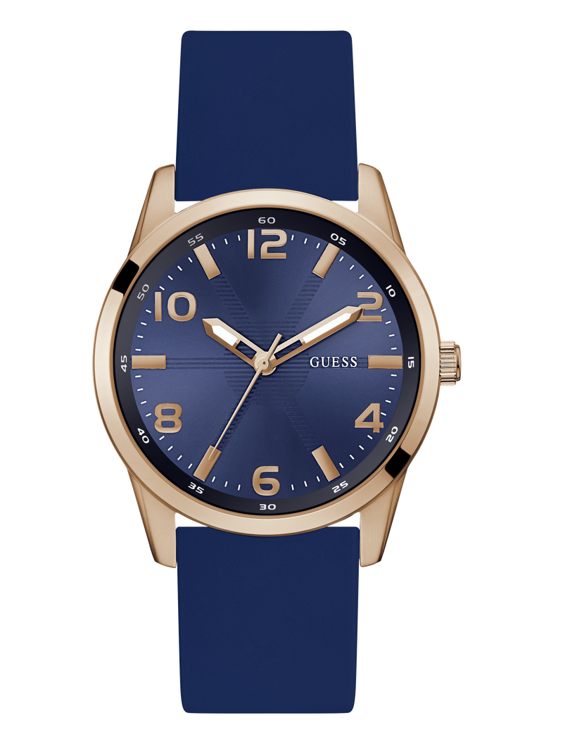 Mens Blue Rose Gold Tone Analog Watch