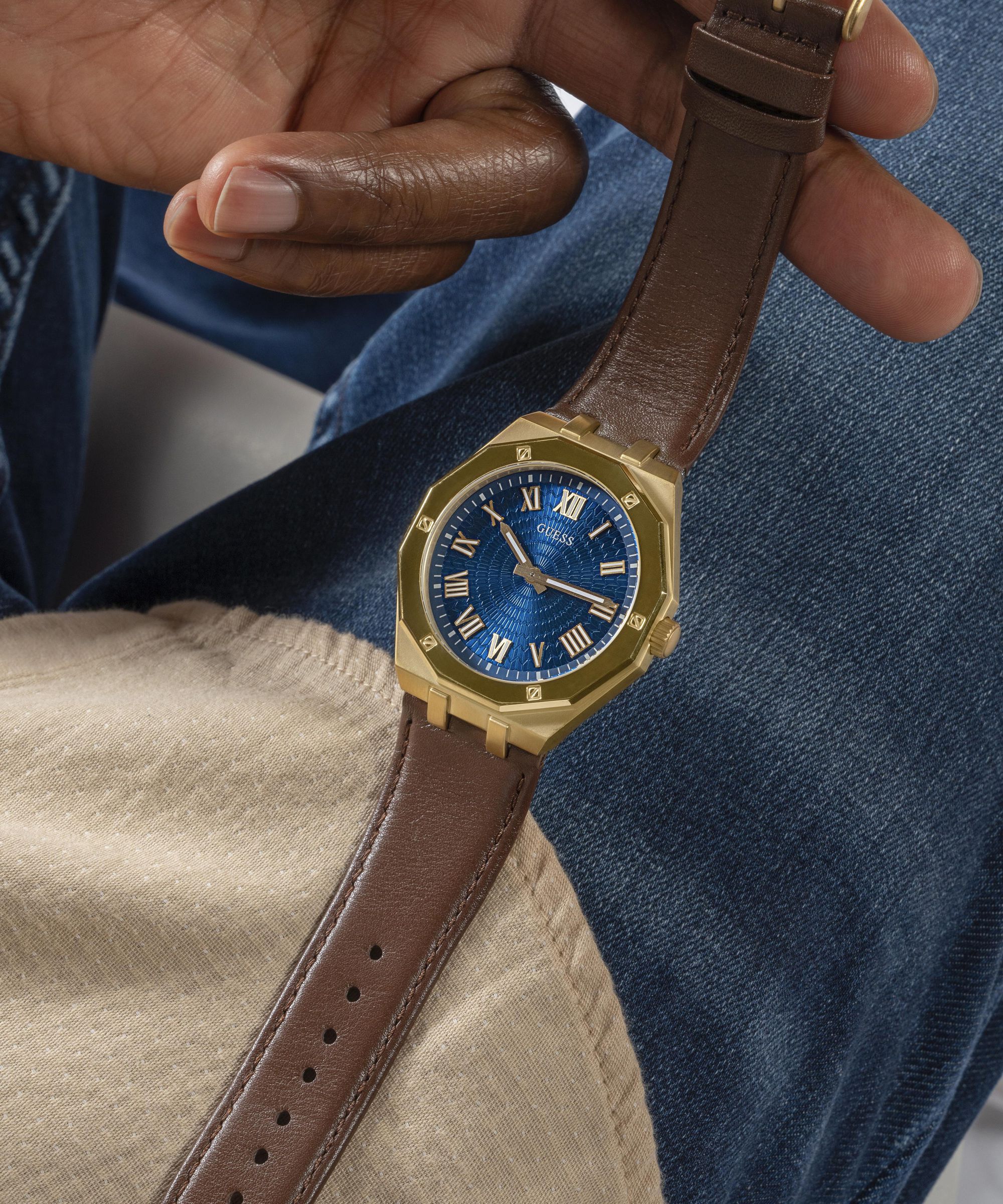 Brown Quartz Analog Genuine Leather Watch