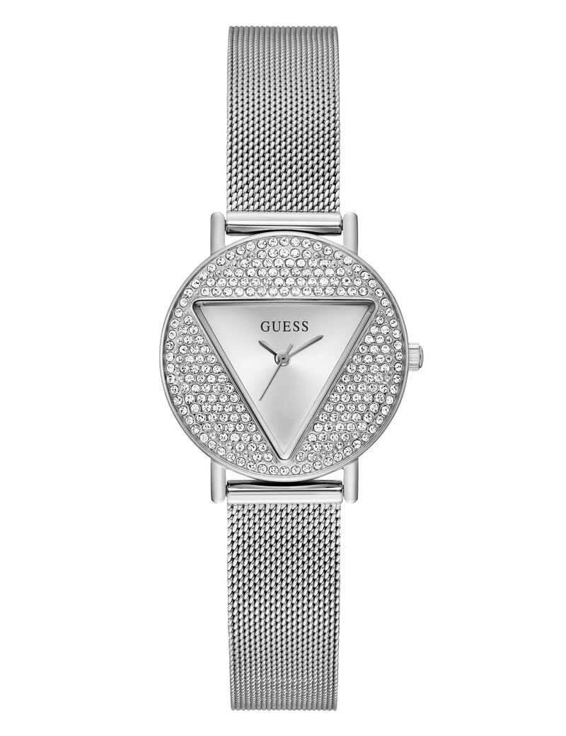 ساعة شبكية تناظرية كوارتز فضية اللون