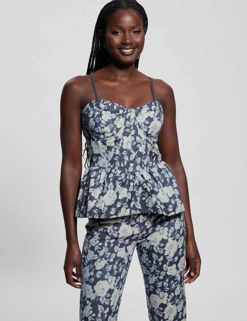 بلوزة من قماش الدنيم الجاكار المزهر