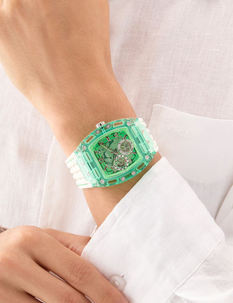 guess mens white green multi function watch