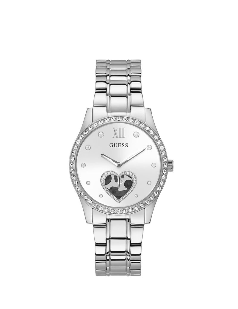 ساعة يد تناظرية مزينة بقلب ومُرصعة بالكريستال