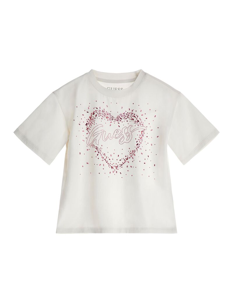 تيشيرت بأحجار الراين وشعار الماركة في الامام