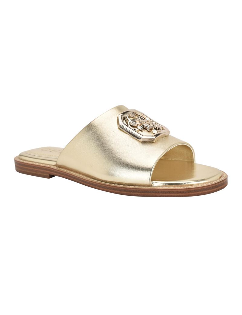 Quattro G Embellished Straw Flat Sandal
