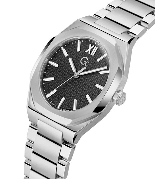 GW COUSSIN SLEEK SLV CS BLK DL 42MM QTZ SLV SS BRCT FW23