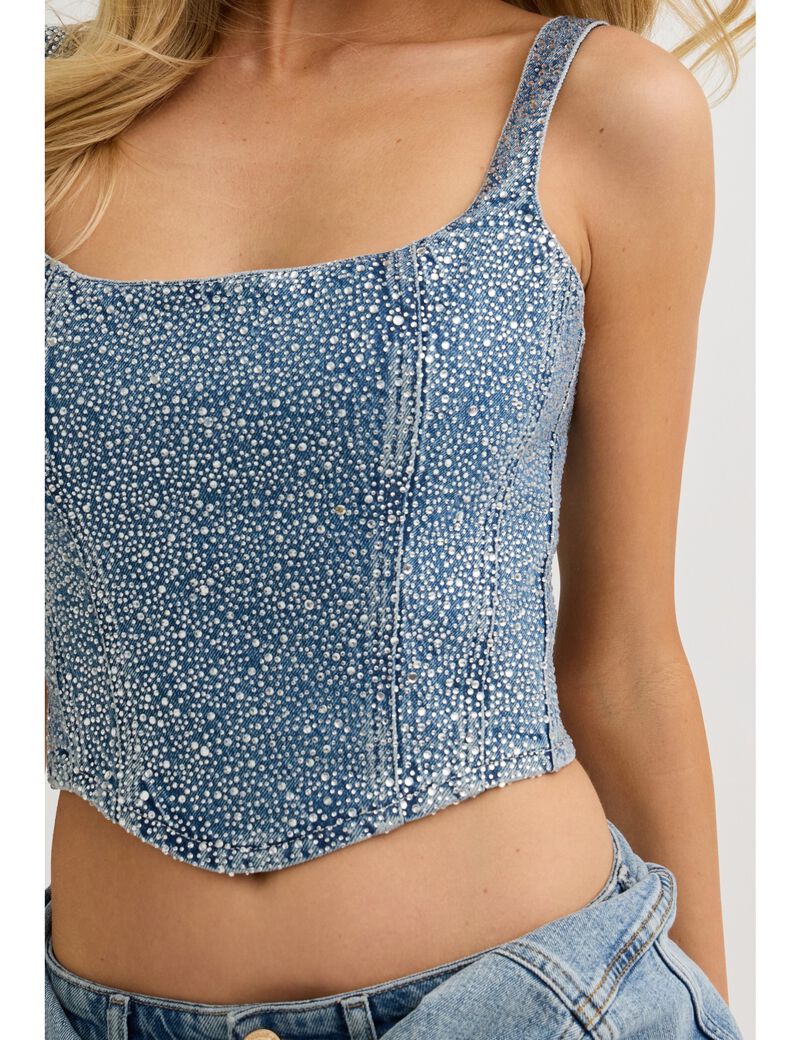 guess rhinestones denim corset