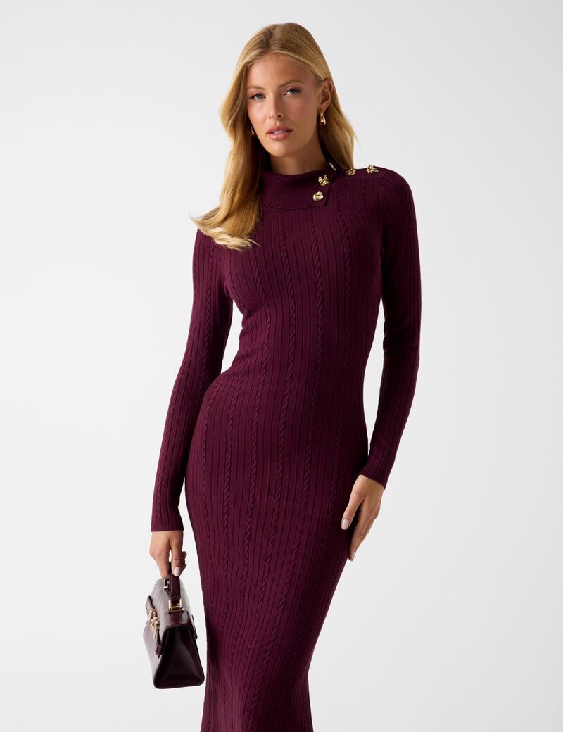 Asymmetric neck midi dress