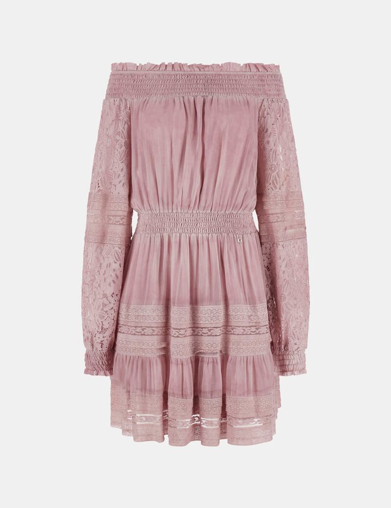 Silk-blend off-shoulder mini dress