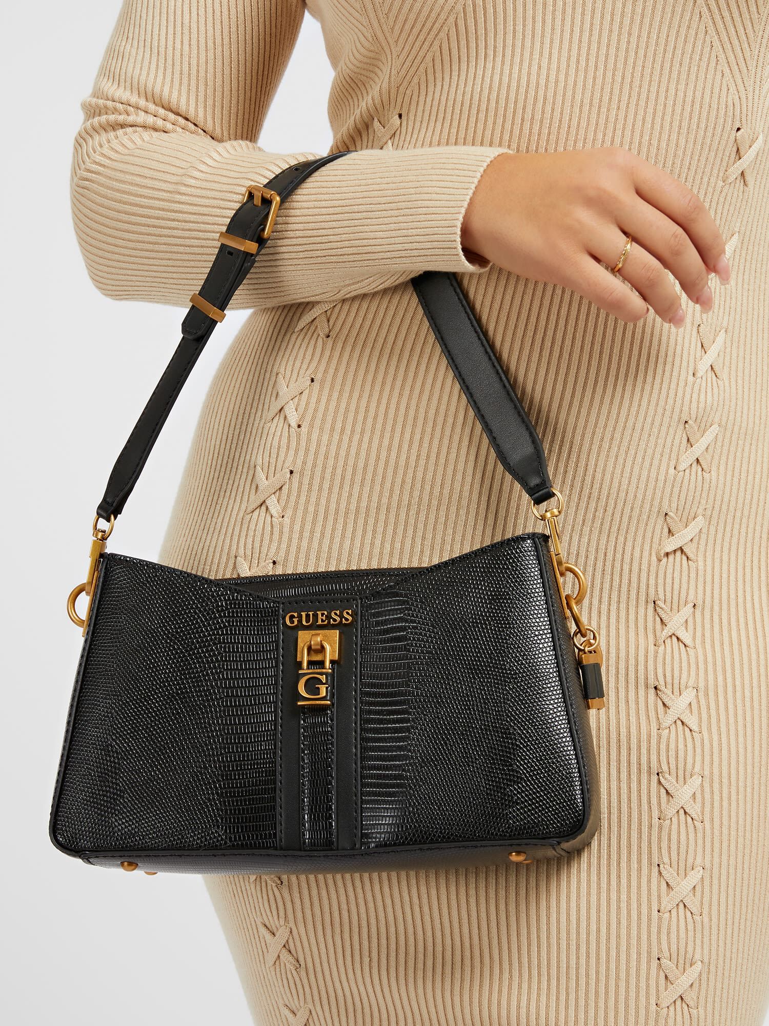 Shop GUESS Online Ginevra python print shoulder bag