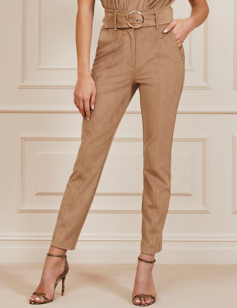 Shop GUESS Marciano Faux Suede Pants, Beige GUESS UAE - Main Image