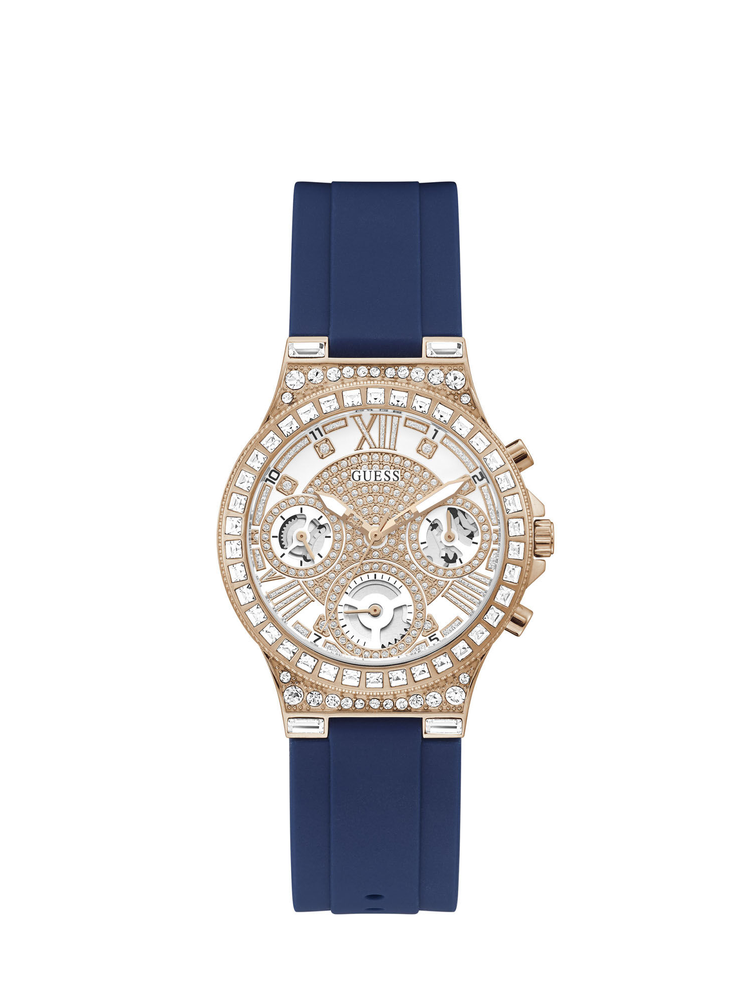 Shop GUESS Online Navy And Rose Gold Multicpmplication Watch