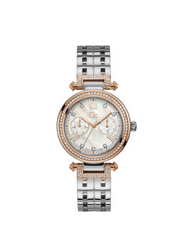 Gc Silver, Crystal And Rose Gold Watch
