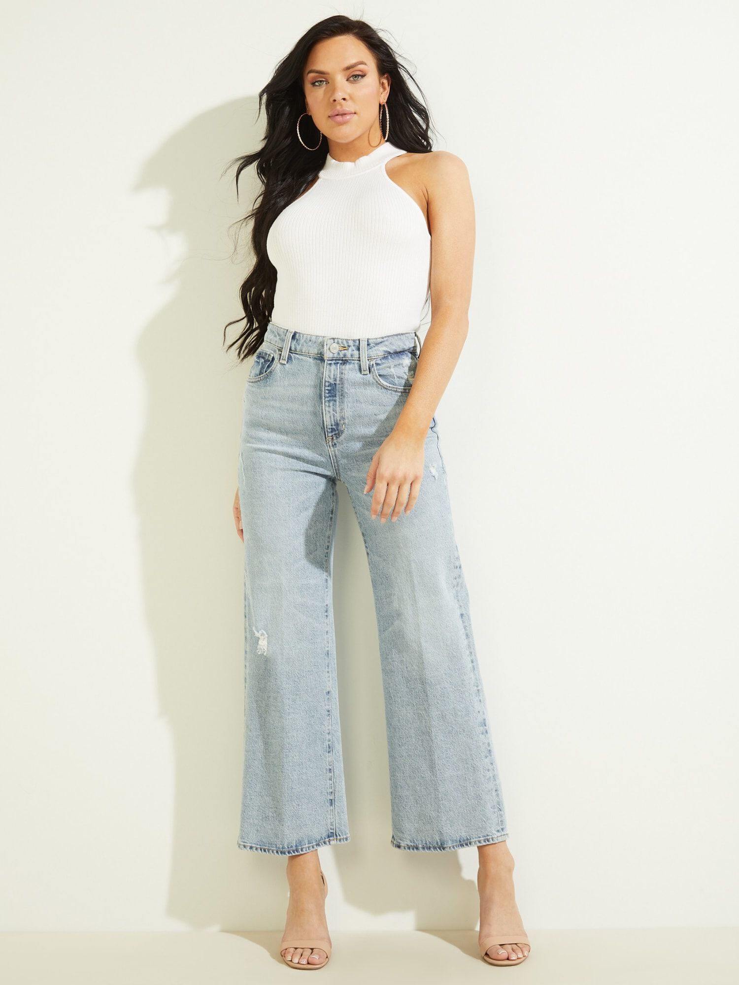 Shop GUESS Online Wide Leg Denim Pant