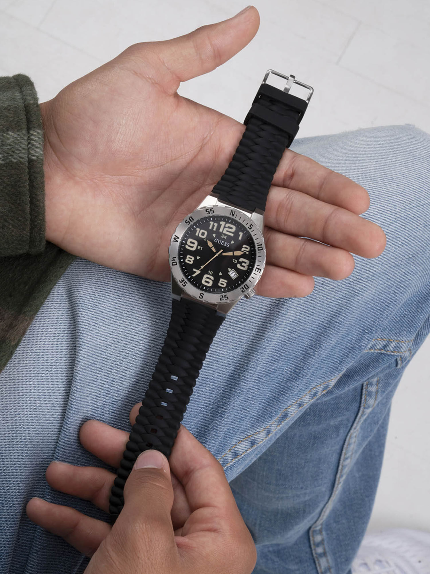 Shop GUESS Online Silver And Black Multifunction Watch