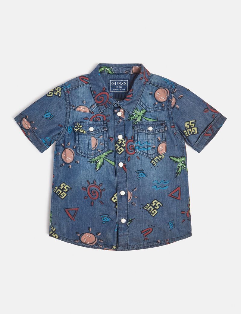 All over print denim shirt