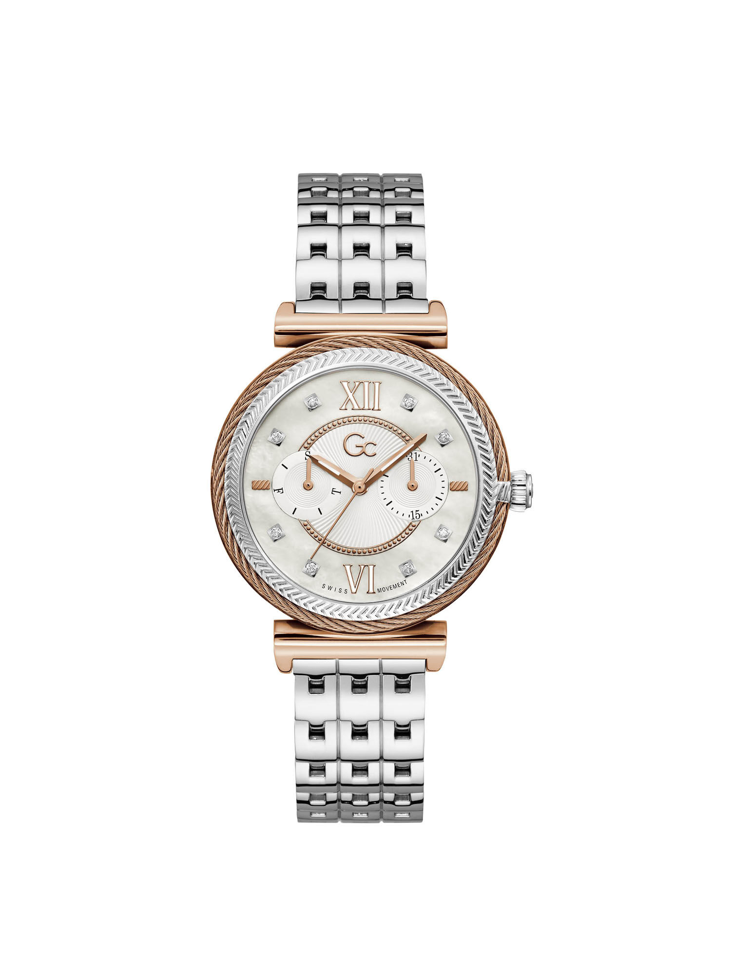 Shop GUESS Online Gc Silver And Rose Gold Ladies Watch
