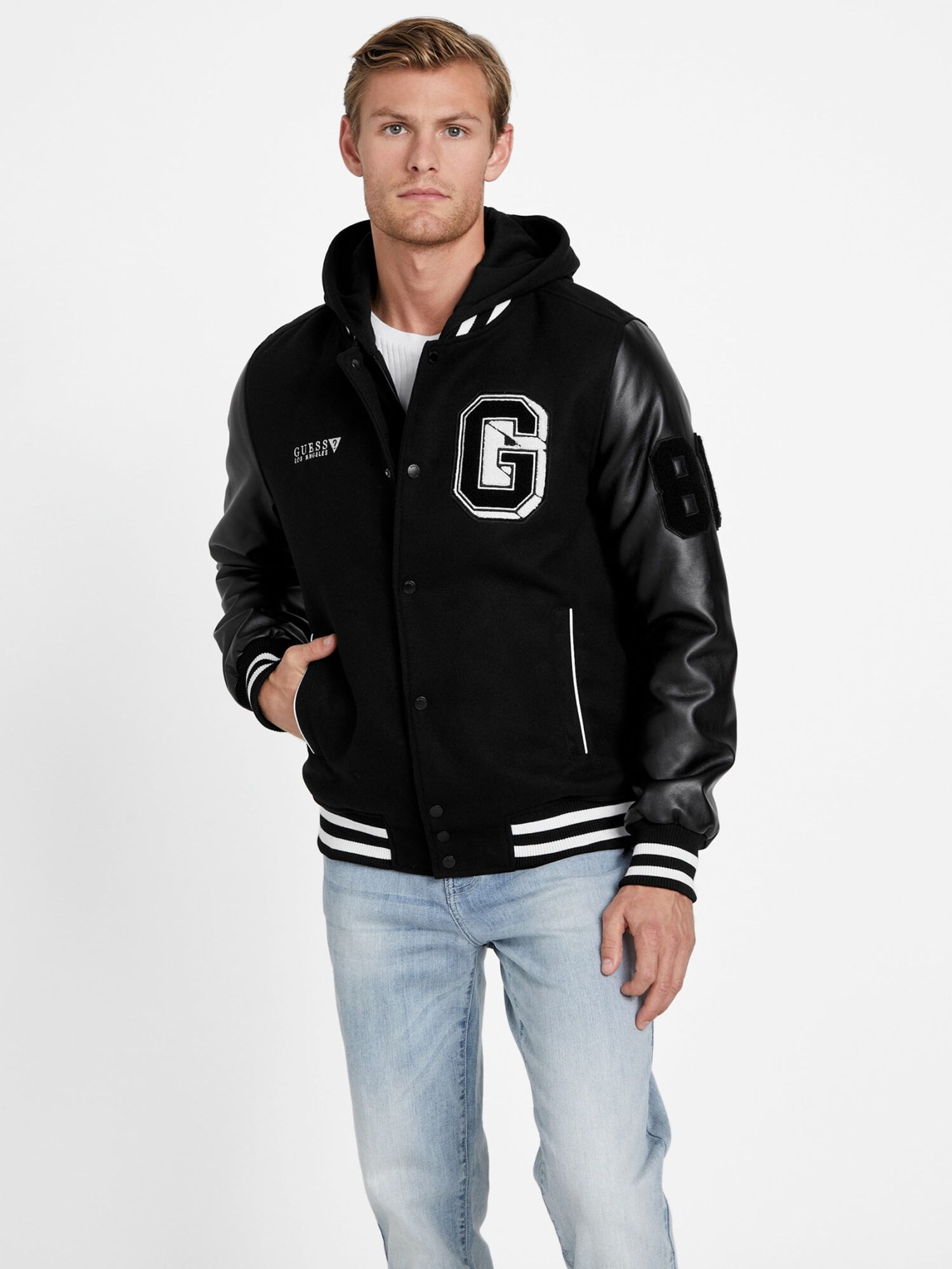 Guess men's shop hooded varsity jacket