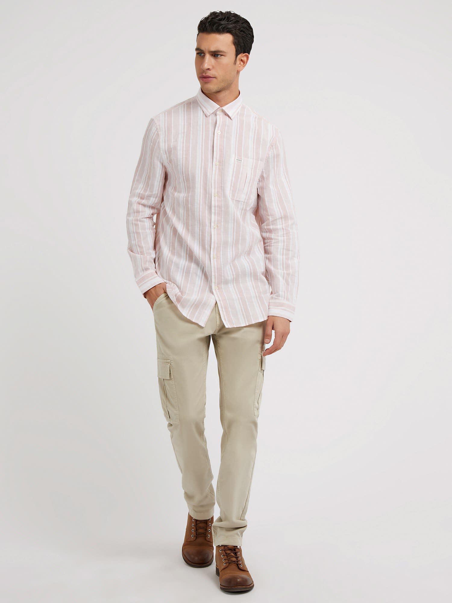 Guess pink deals striped shirt mens