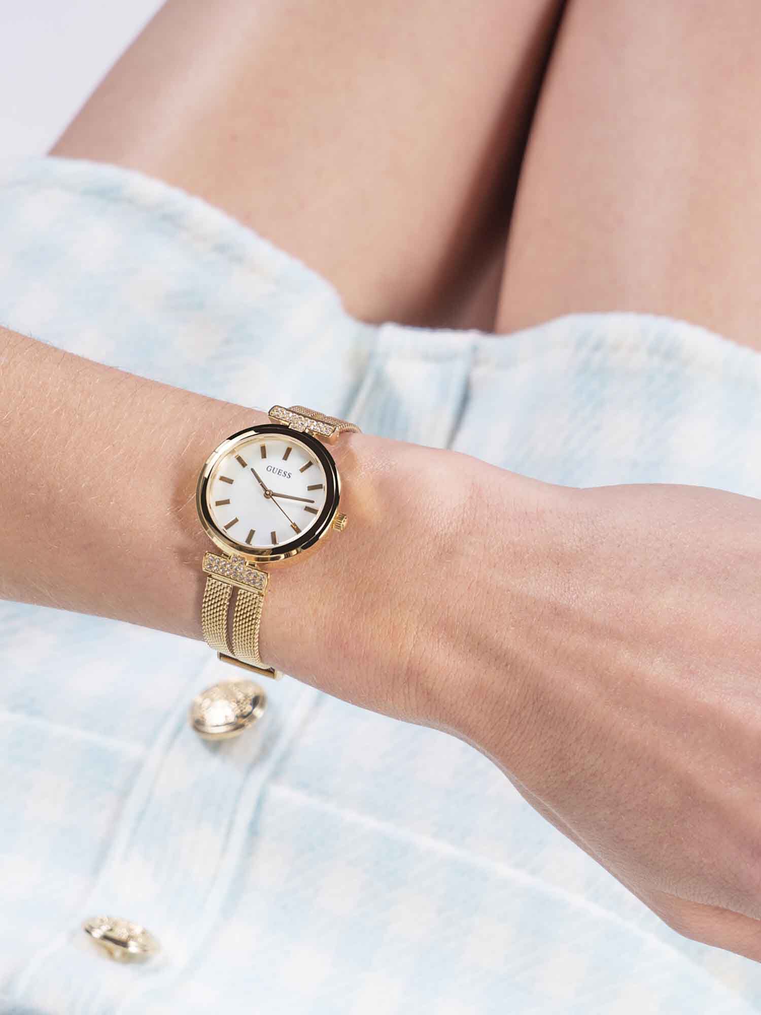 Shop GUESS Online Gold tone Mesh Analog Watch