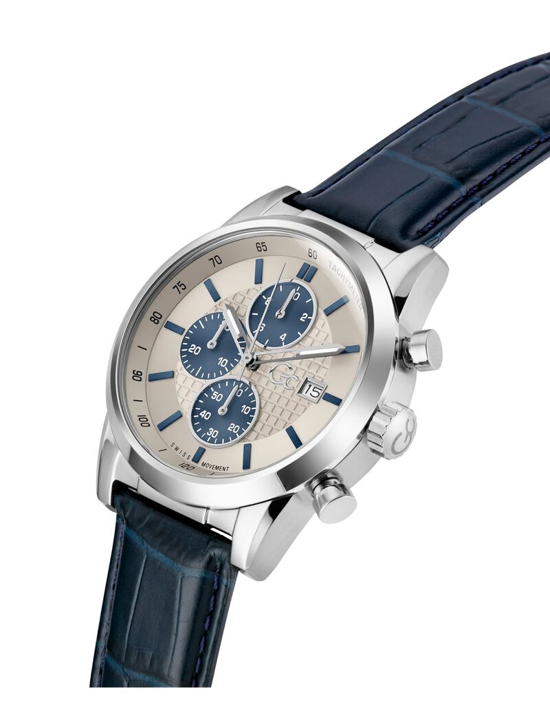 Gc Dress Men S 3540 D Mvmt Beige Dail 10 Amt Blue Genuine Leather Strap