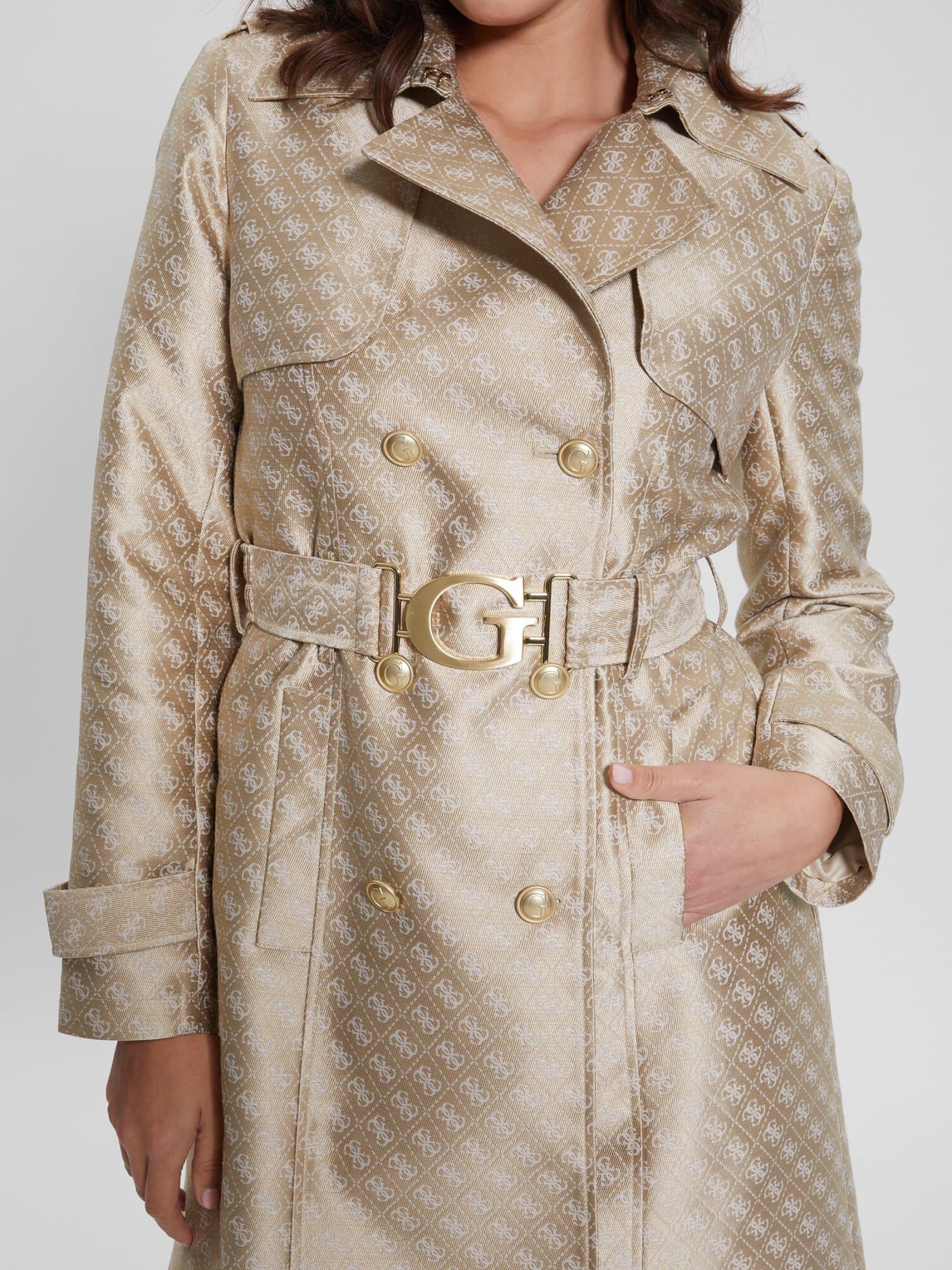 Shop GUESS Online 4G Logo Jacquard Trench Coat